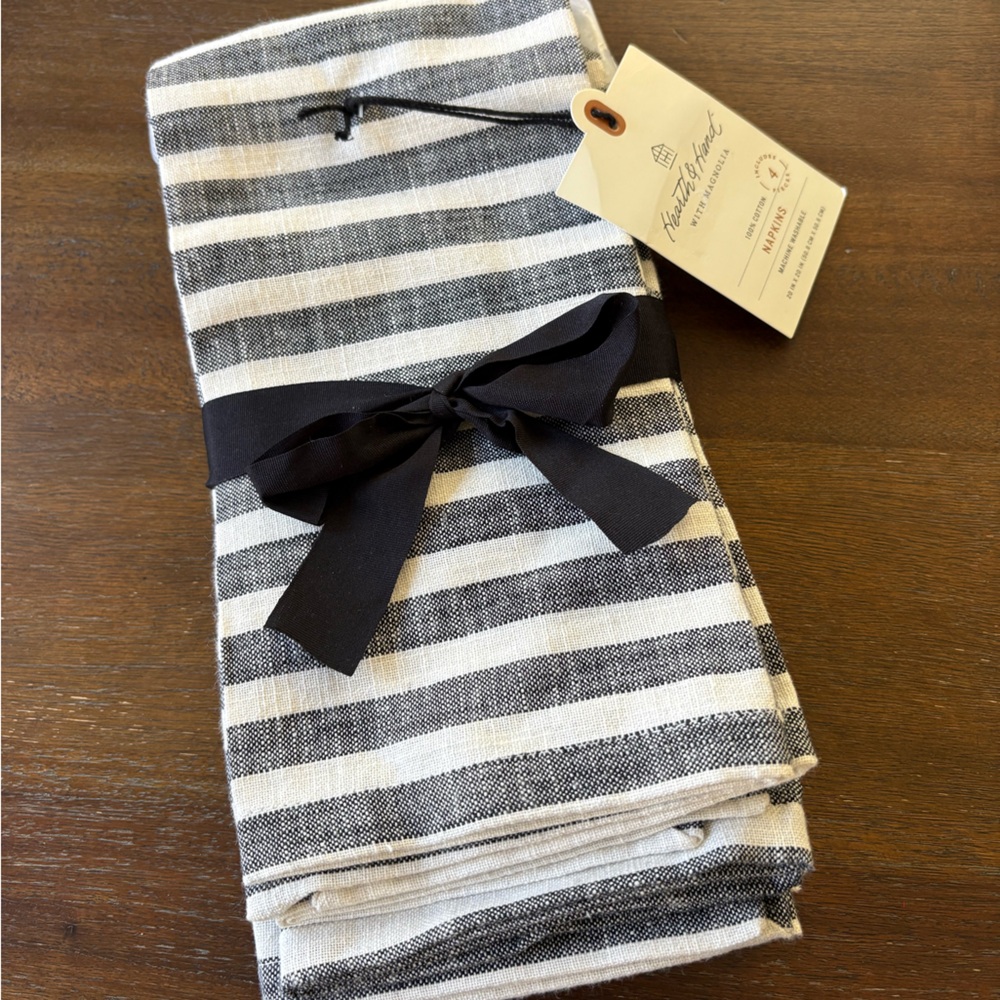 Hearth & Hand Black and White Striped Napkins Set of Four